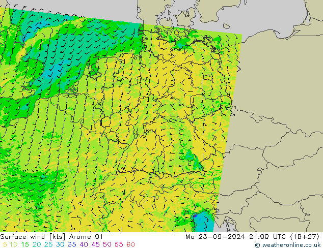 Surface wind Arome 01 Mo 23.09.2024 21 UTC