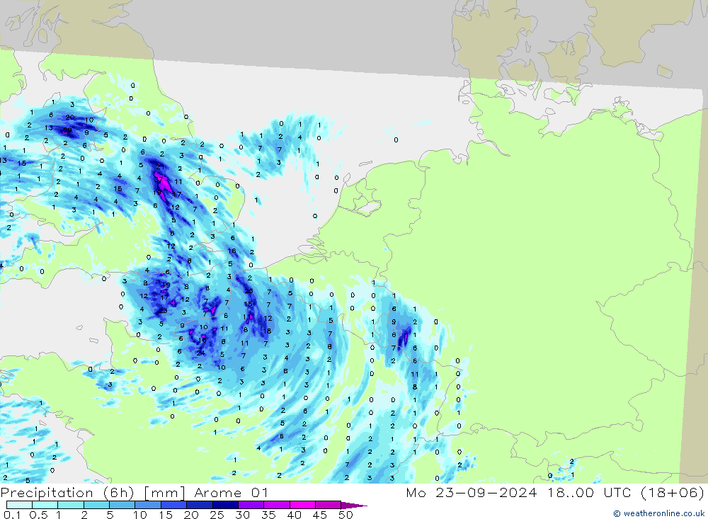 Yağış (6h) Arome 01 Pzt 23.09.2024 00 UTC