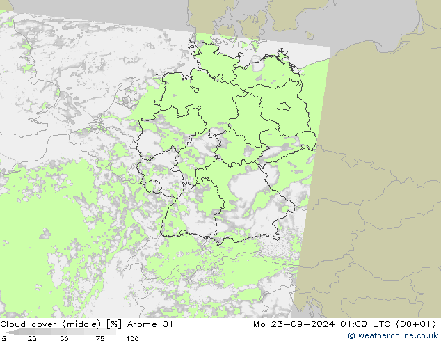 oblačnosti uprostřed Arome 01 Po 23.09.2024 01 UTC