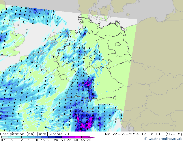 Precipitation (6h) Arome 01 Mo 23.09.2024 18 UTC