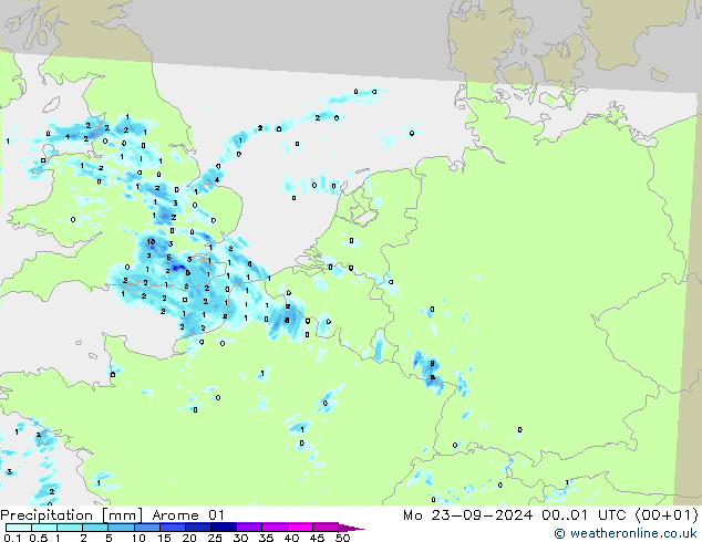 Precipitación Arome 01 lun 23.09.2024 01 UTC