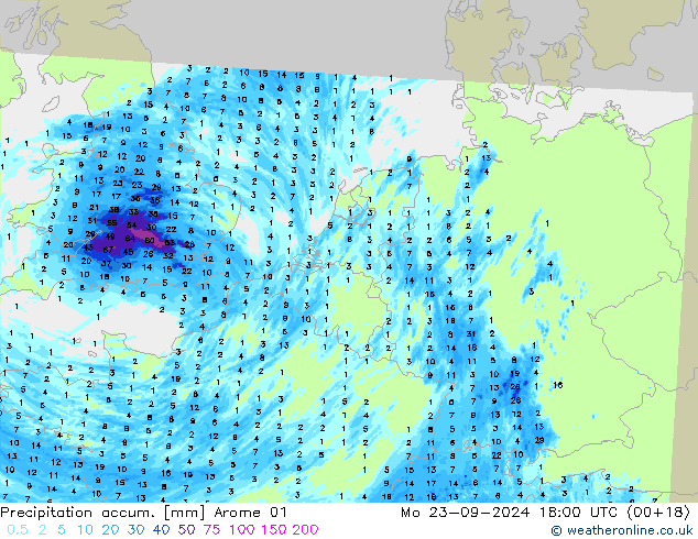 Precipitation accum. Arome 01 пн 23.09.2024 18 UTC