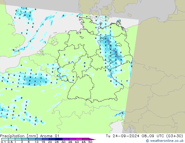 precipitação Arome 01 Ter 24.09.2024 09 UTC