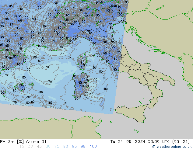 RH 2m Arome 01 Tu 24.09.2024 00 UTC