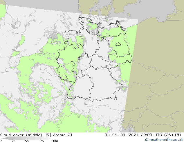 Cloud cover (middle) Arome 01 Tu 24.09.2024 00 UTC