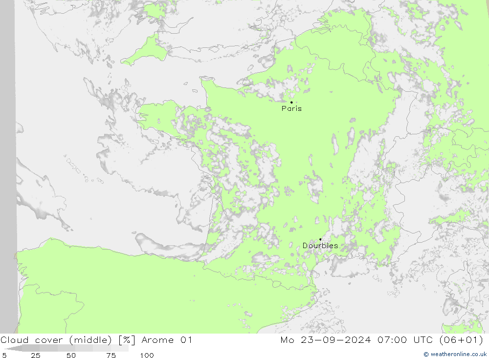 oblačnosti uprostřed Arome 01 Po 23.09.2024 07 UTC