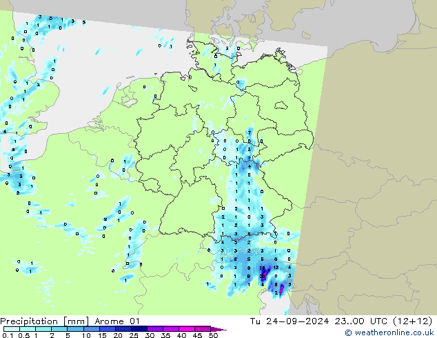 Precipitazione Arome 01 mar 24.09.2024 00 UTC