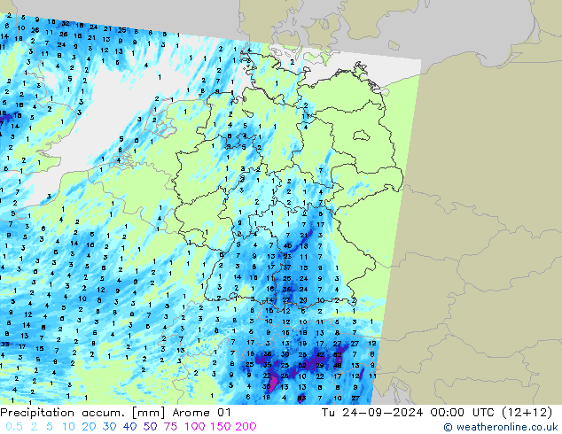 Precipitation accum. Arome 01 вт 24.09.2024 00 UTC