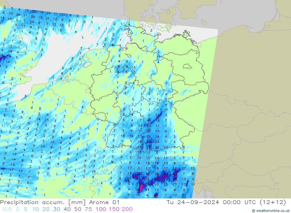 Precipitation accum. Arome 01 mar 24.09.2024 00 UTC