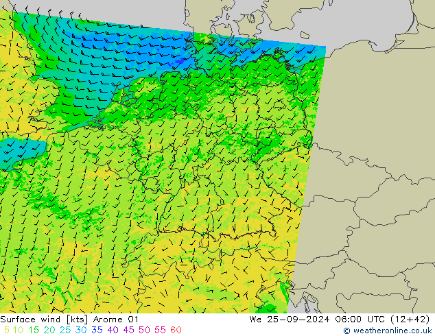 Rüzgar 10 m Arome 01 Çar 25.09.2024 06 UTC