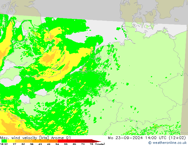 Max. wind velocity Arome 01 lun 23.09.2024 14 UTC