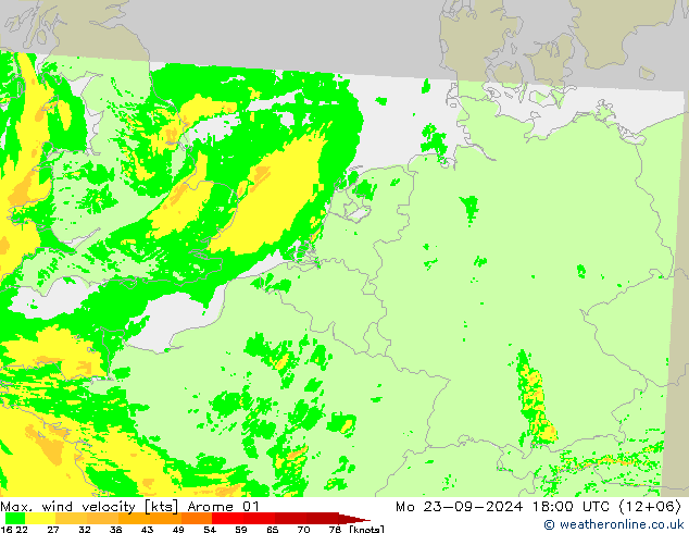 Max. wind velocity Arome 01 lun 23.09.2024 18 UTC