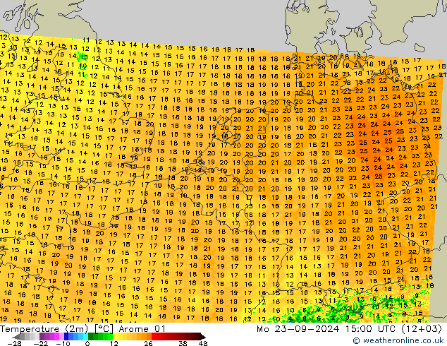 Temperature (2m) Arome 01 Mo 23.09.2024 15 UTC