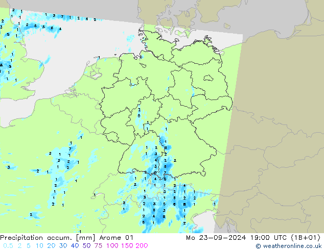 Precipitation accum. Arome 01 пн 23.09.2024 19 UTC