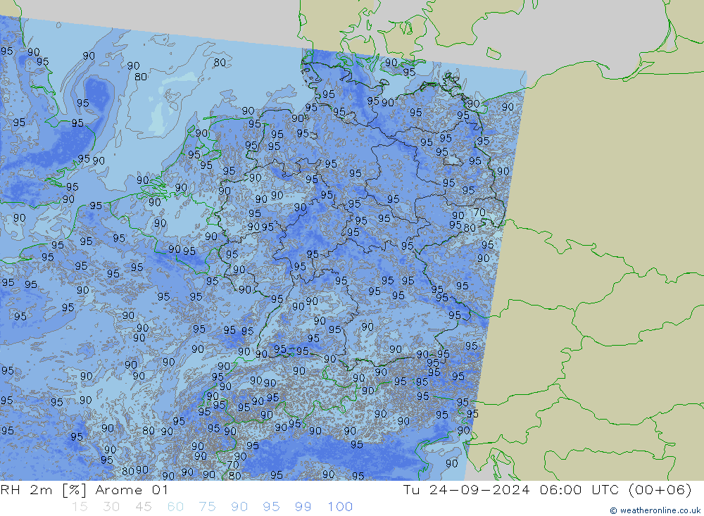 RH 2m Arome 01 Tu 24.09.2024 06 UTC