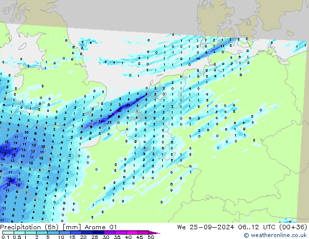 Precipitazione (6h) Arome 01 mer 25.09.2024 12 UTC