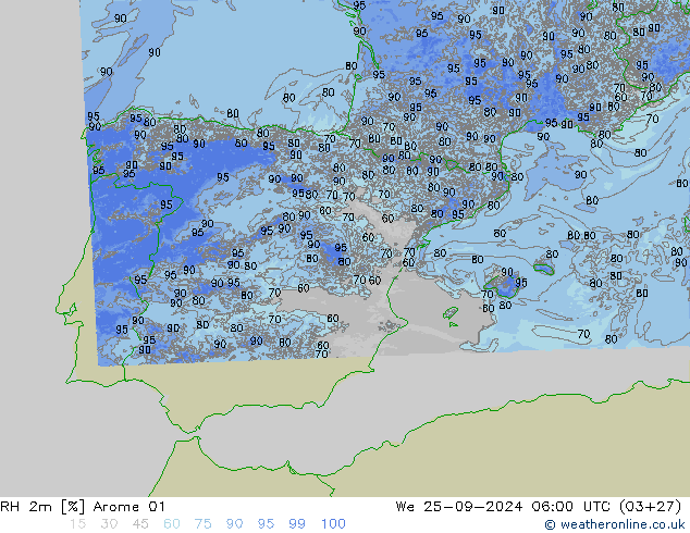 RH 2m Arome 01 We 25.09.2024 06 UTC