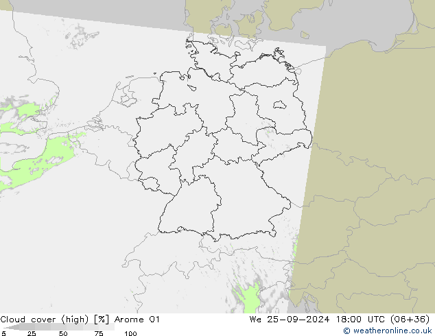 Nubes altas Arome 01 mié 25.09.2024 18 UTC