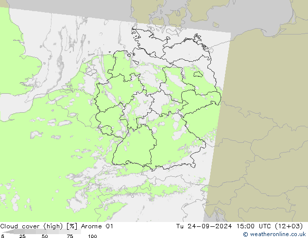 Bewolking (Hoog) Arome 01 di 24.09.2024 15 UTC