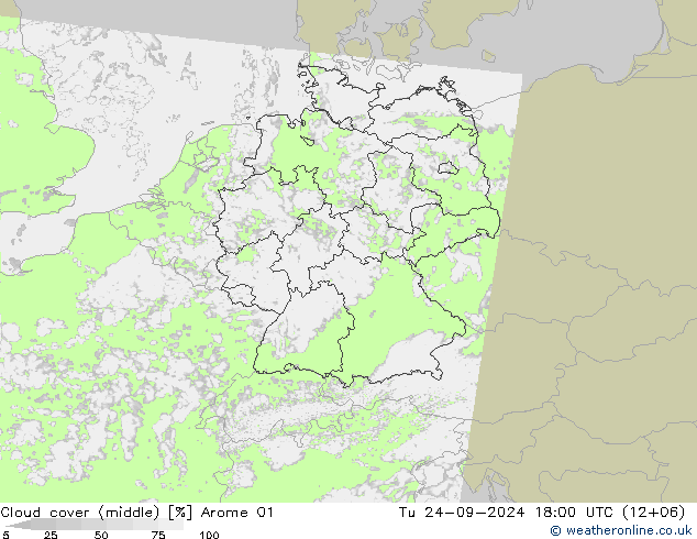 Cloud cover (middle) Arome 01 Tu 24.09.2024 18 UTC