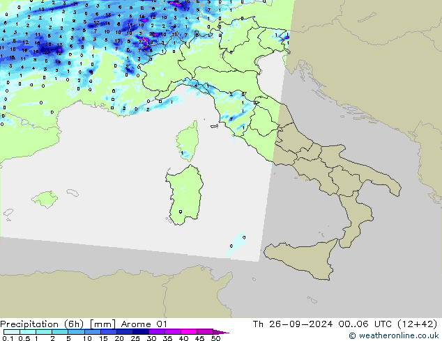 Precipitation (6h) Arome 01 Th 26.09.2024 06 UTC