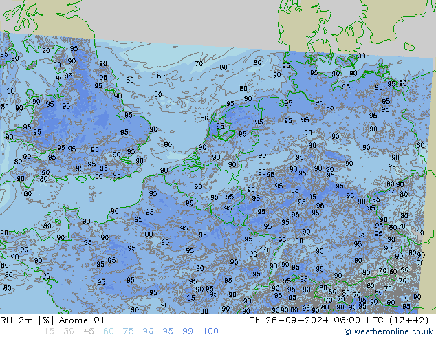 Humedad rel. 2m Arome 01 jue 26.09.2024 06 UTC