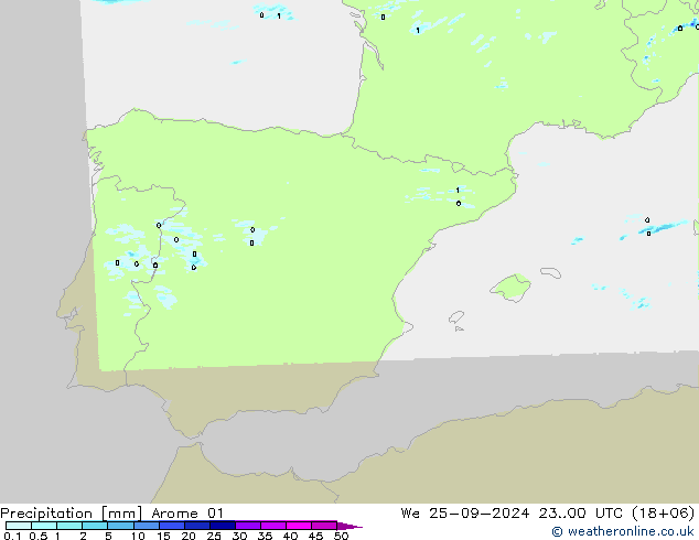 Precipitazione Arome 01 mer 25.09.2024 00 UTC