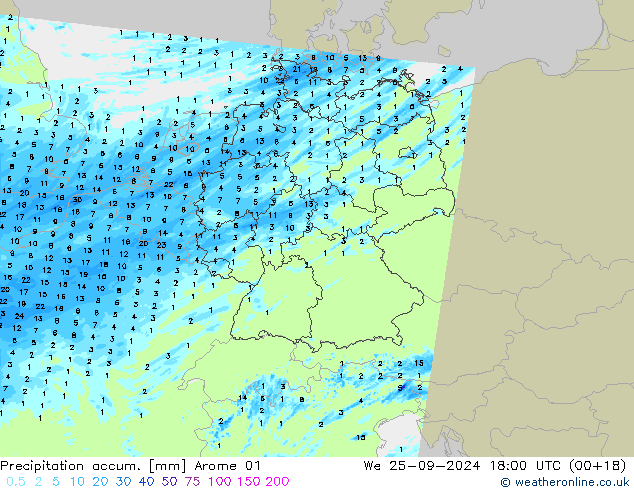 Precipitation accum. Arome 01 Qua 25.09.2024 18 UTC