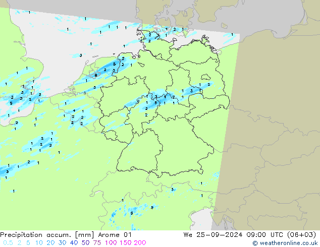 Precipitation accum. Arome 01 mer 25.09.2024 09 UTC