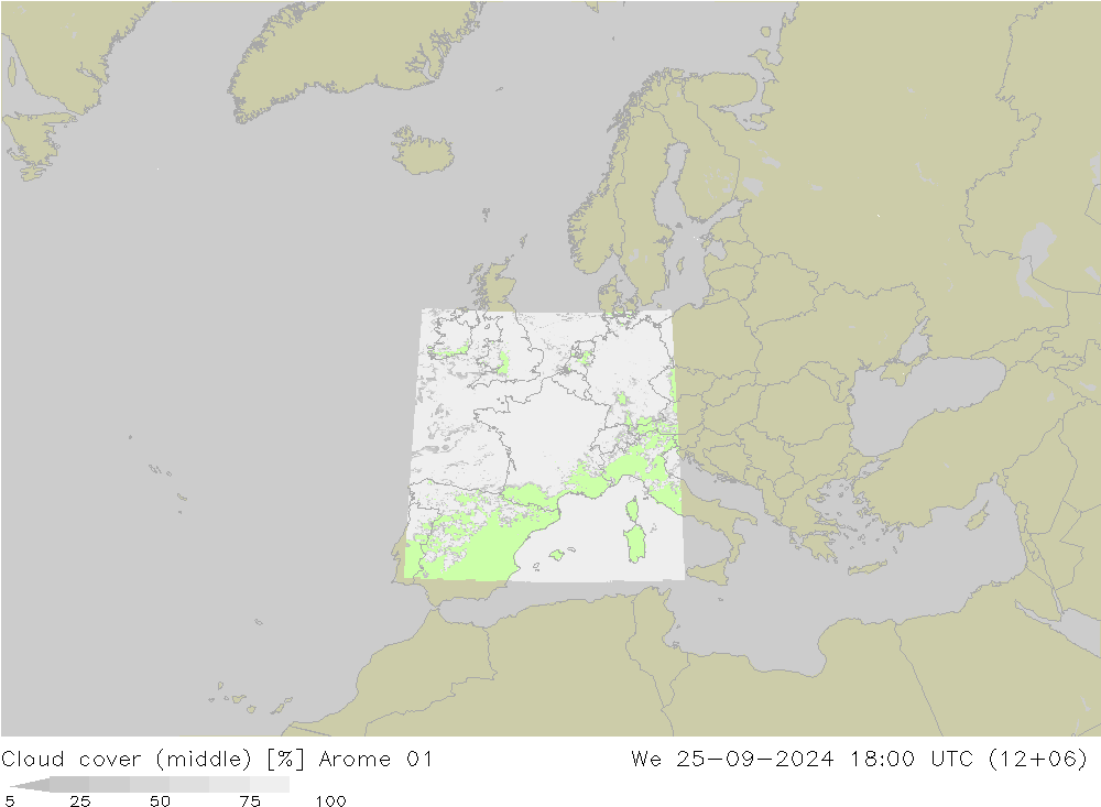 zachmurzenie (środk.) Arome 01 śro. 25.09.2024 18 UTC