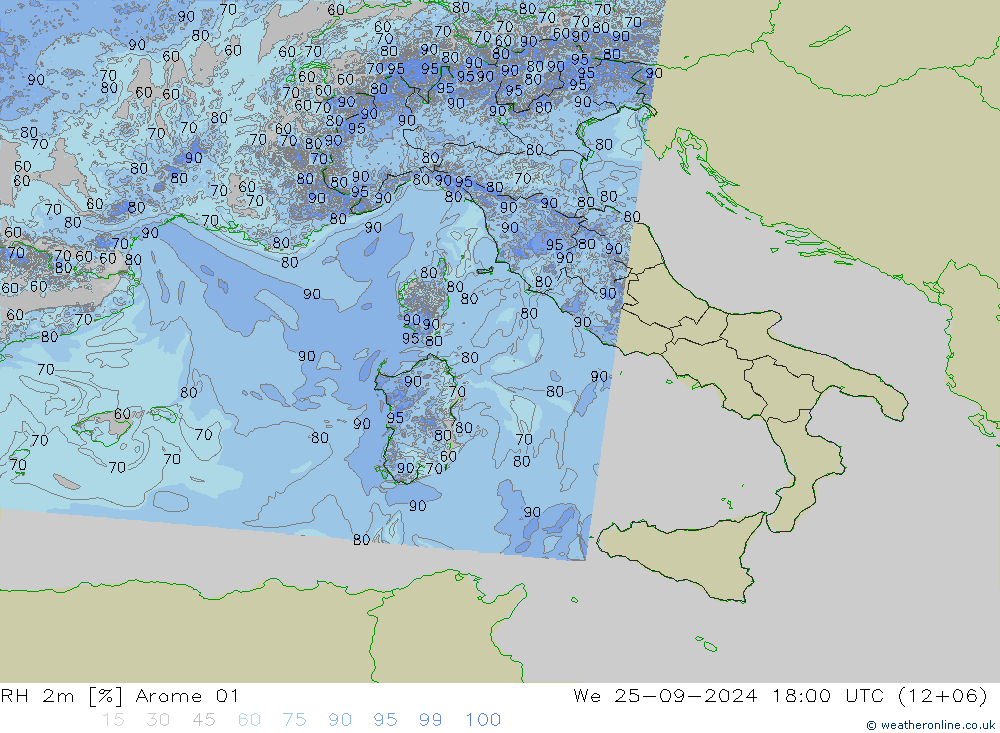 RH 2m Arome 01 We 25.09.2024 18 UTC