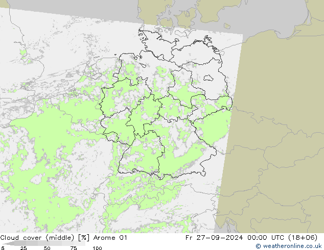 Cloud cover (middle) Arome 01 Fr 27.09.2024 00 UTC