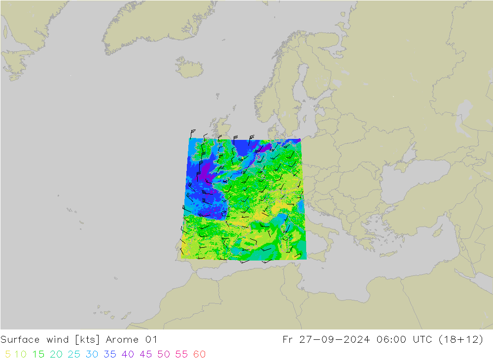 Surface wind Arome 01 Fr 27.09.2024 06 UTC