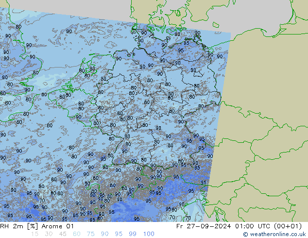 RH 2m Arome 01 Fr 27.09.2024 01 UTC