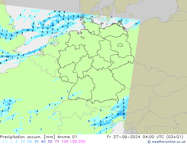 Precipitation accum. Arome 01 Fr 27.09.2024 04 UTC