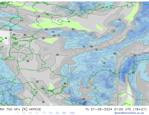 RV 700 hPa ARPEGE do 27.06.2024 21 UTC