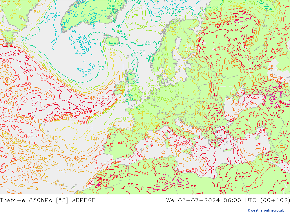 Theta-e 850hPa ARPEGE We 03.07.2024 06 UTC