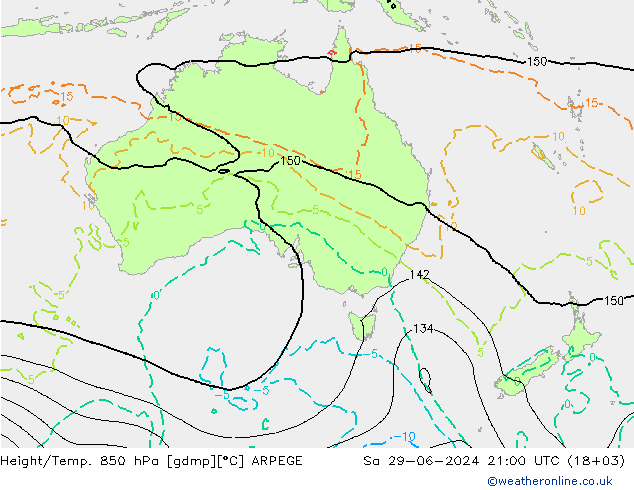 Hoogte/Temp. 850 hPa ARPEGE za 29.06.2024 21 UTC