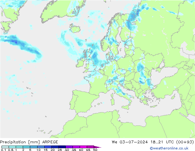 Neerslag ARPEGE wo 03.07.2024 21 UTC