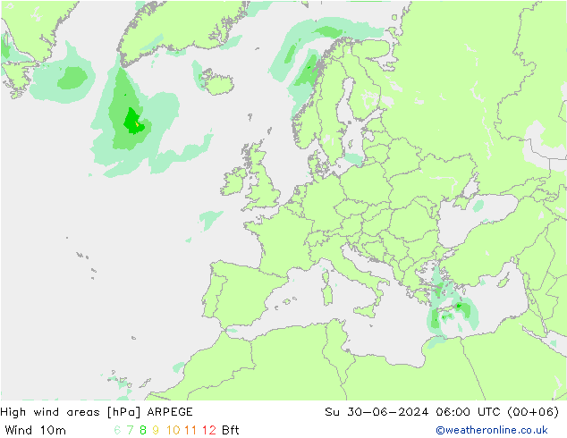 Windvelden ARPEGE zo 30.06.2024 06 UTC