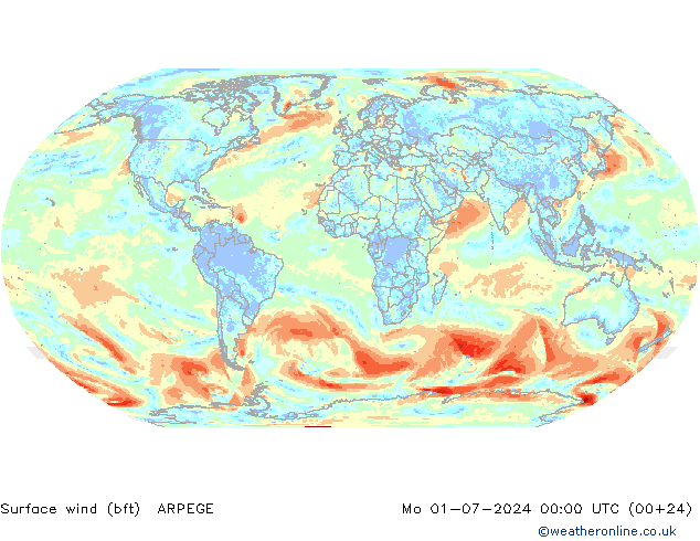 Wind 10 m (bft) ARPEGE ma 01.07.2024 00 UTC
