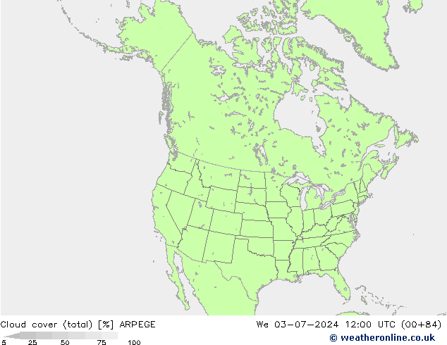 Bewolking (Totaal) ARPEGE wo 03.07.2024 12 UTC