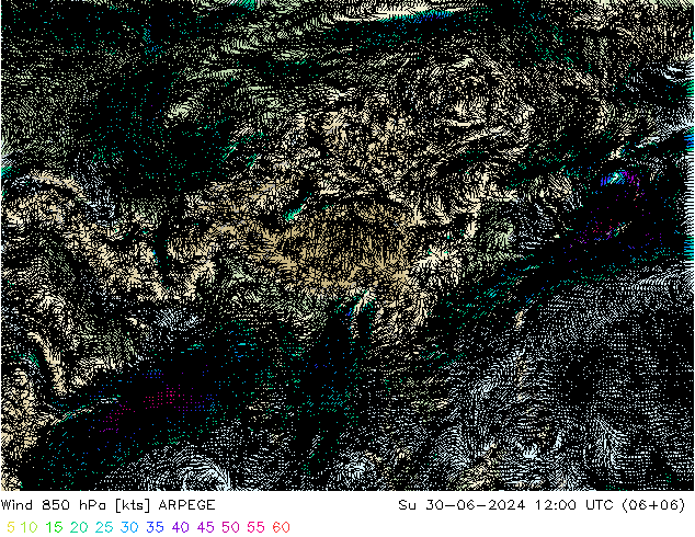 Wind 850 hPa ARPEGE zo 30.06.2024 12 UTC