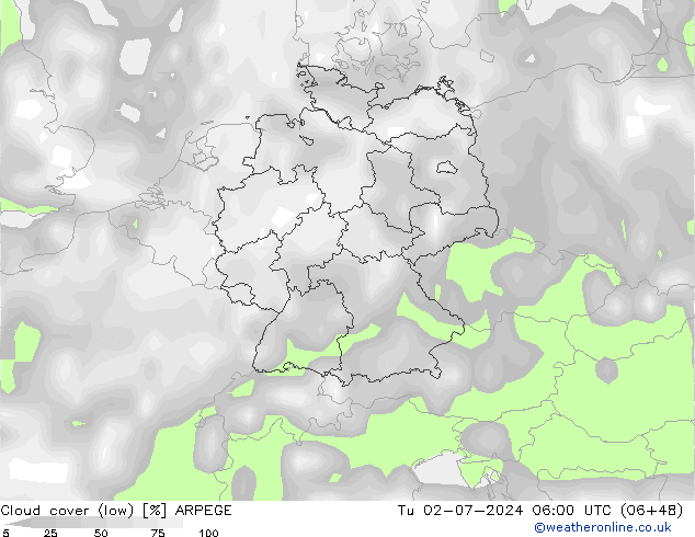 Wolken (tief) ARPEGE Di 02.07.2024 06 UTC
