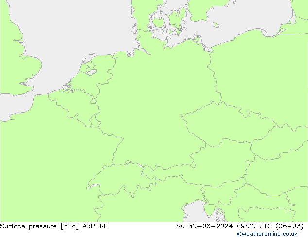 Atmosférický tlak ARPEGE Ne 30.06.2024 09 UTC