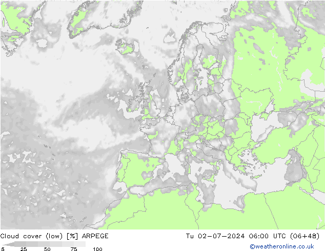 云 (低) ARPEGE 星期二 02.07.2024 06 UTC