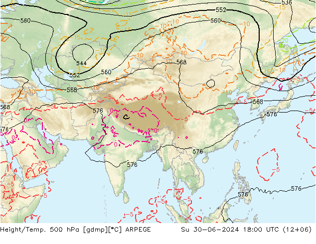 Hoogte/Temp. 500 hPa ARPEGE zo 30.06.2024 18 UTC
