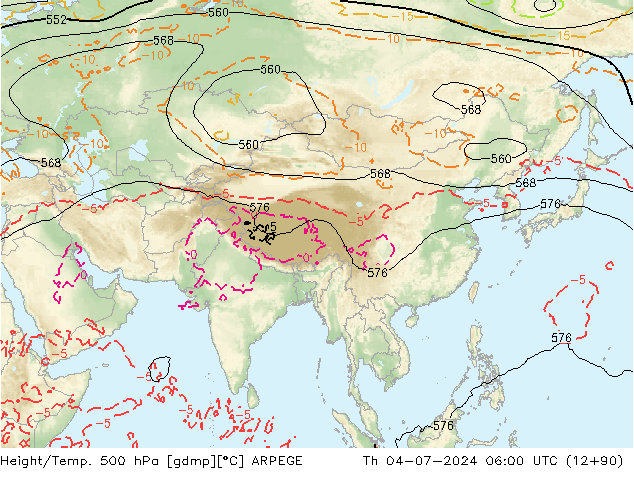 Hoogte/Temp. 500 hPa ARPEGE do 04.07.2024 06 UTC