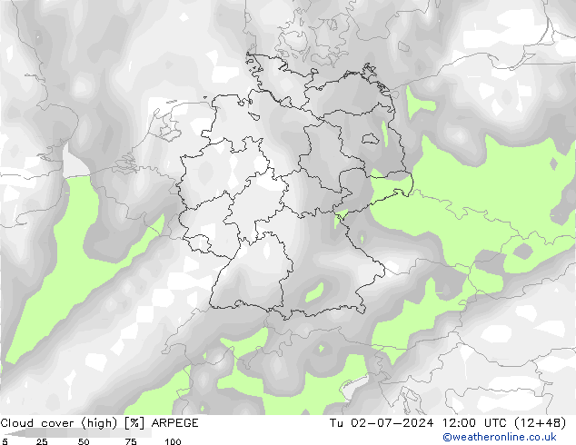 Bewolking (Hoog) ARPEGE di 02.07.2024 12 UTC