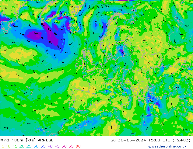 风 100m ARPEGE 星期日 30.06.2024 15 UTC